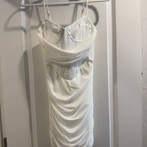 White Draped Spaghetti-Strap Cocktail Dress